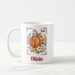 Ländlicher Herbst-Kürbis-Juteband-Bogen Wildblumen Kaffeetasse