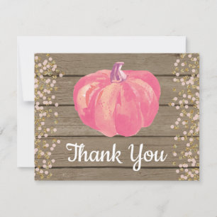 Ländlicher Herbst-Kürbis Rosa Gold Glitter Konfett Dankeskarte