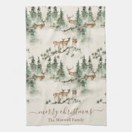 Ländlicher Hirsche Frohe Weihnachten Familienname Geschirrtuch