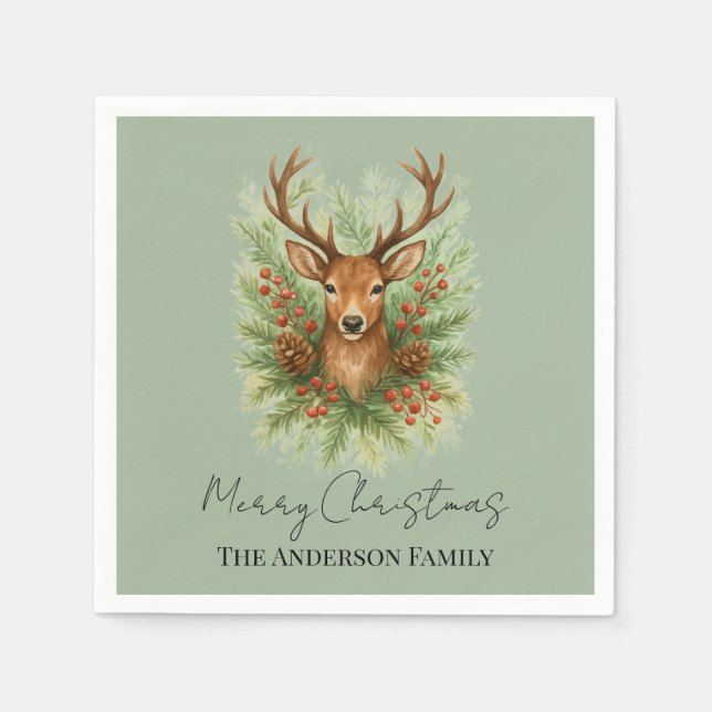 Ländlicher Hirschkopf im Wald mit Winterlaub - Serviette (Vorderseite)