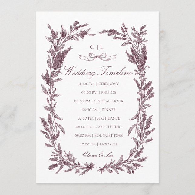 Ländlicher Hochzeits-Terminplan mit Kranz aus Wild Programm (Vorderseite)