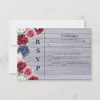 Ländlicher Holz Hintergrund mit Blumen RSVP Karte