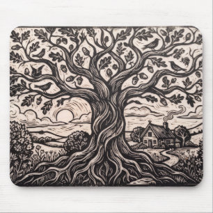 Ländlicher Holzfäller-Eichenbaum-Cottage-Mauspad Mousepad