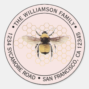 Ländlicher Hummel-Runder Rücksende-Adresse Pink Runder Aufkleber