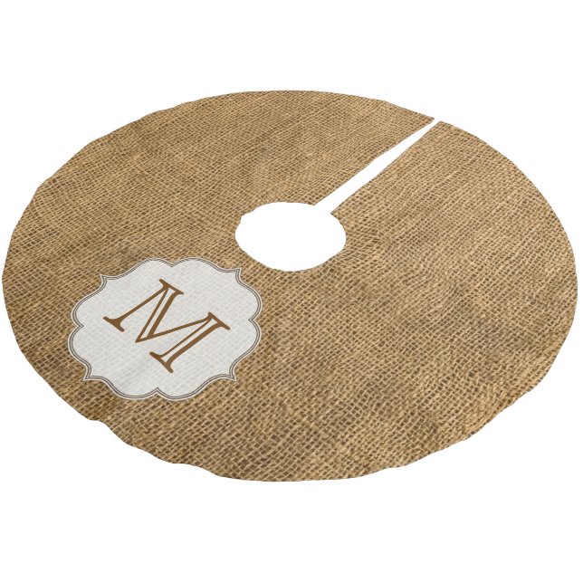 Ländlicher Jute-Rostiger Monogramm-Initial-Baumsch Polyester Weihnachtsbaumdecke (Schrägansicht)