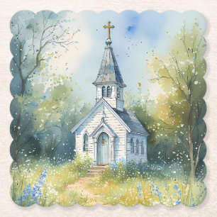 Ländlicher Kirchenweg in einer Blumenwiese Untersetzer