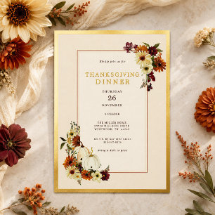 Ländlicher Kürbis-Blumen-Eleganter Thanksgiving-Di Folieneinladung