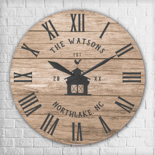 Ländlicher moderner Farmhouse Custom Familienname  Große Wanduhr