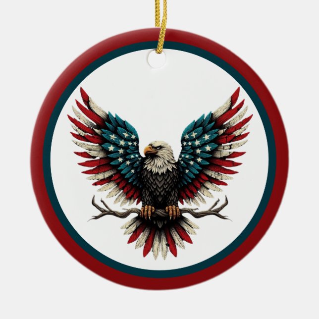 Ländlicher patriotischer amerikanischer/USA-Weißko Keramik Ornament (Vorne)