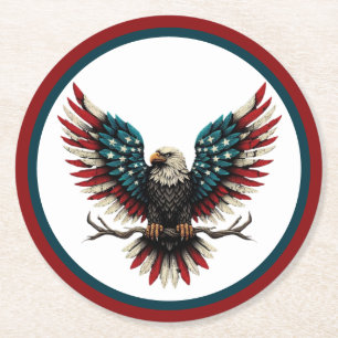 Ländlicher patriotischer amerikanischer/USA-Weißko Runder Pappuntersetzer