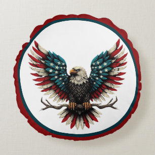 Ländlicher patriotischer amerikanischer/USA-Weißko Rundes Kissen