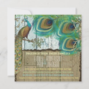 Ländlicher Pfau im Landhausstil Vintage 3 Federn A Einladung