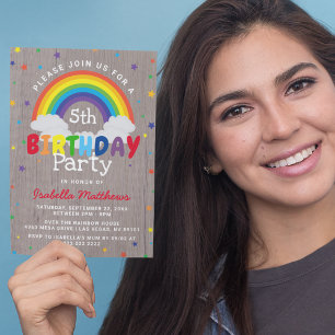 Ländlicher Regenbogen-Geburtstag Bunt Einladung