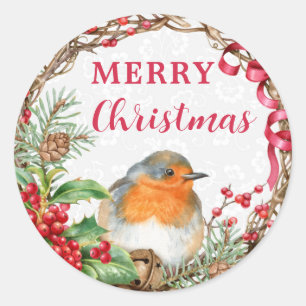 Ländlicher Robin Frohe Weihnachten Feiertag Runder Aufkleber