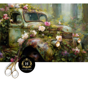 Ländlicher Rosenreben-LKW-Decoupage Seidenpapier