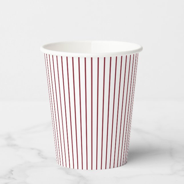 Ländlicher, rustikaler roter Pinstreifen-Stil Pappbecher (Links)