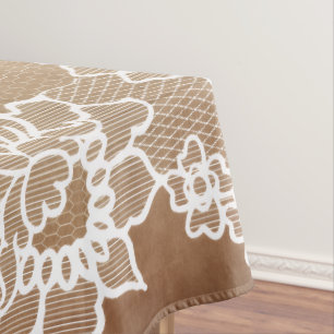 Ländlicher, rustikaler Vintage-Beige-Jute und weiß Tischdecke