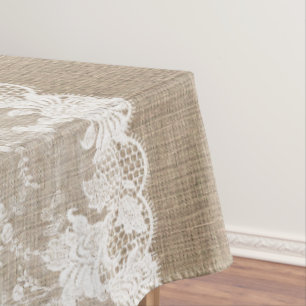 Ländlicher, rustikaler, vintage-beiger Jute und we Tischdecke