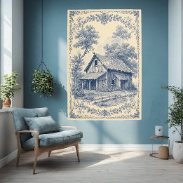 Ländlicher Scheunen-Französisch-Blau-Toile-Landsch