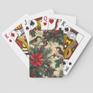 Ländlicher Singvogel-Weihnachtsstern Winter Creme Spielkarten