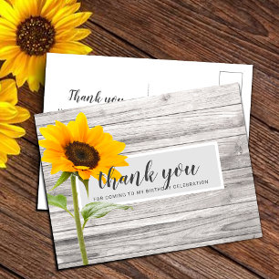 Ländlicher Sonnenblumen-Holz-Geburtstags-Dankeschö Postkarte