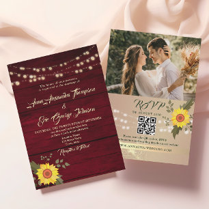 Ländlicher Sonnenblumen-QR-Code-Foto-Hochzeit Einladung