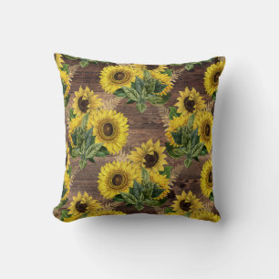 Ländlicher Sonnenblumenstrauß Farmhaus Vintage Blu Kissen