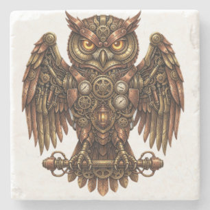 Ländlicher Steampunk-Mechanischer-Eule-Absorbierst Steinuntersetzer