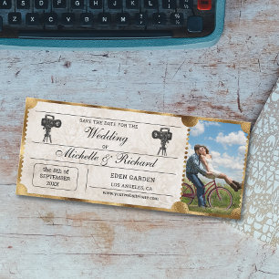 Ländlicher Vintage-Film Ticket Save-the-Date-Foto Einladung