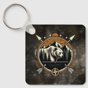 Ländlicher, vintage Outdoor-Bär Berg Schlüsselanhänger