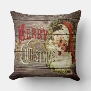 Ländlicher Vintage-Weihnachtsmann und Frohe Weihna Kissen