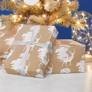 Ländlicher Vintage-Weißer Hirsch Woodland Kraft Geschenkpapier
