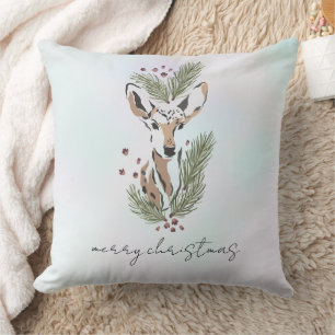 Ländlicher Wasserfarben-Waldhirsch-Weihnachtsakzen Kissen
