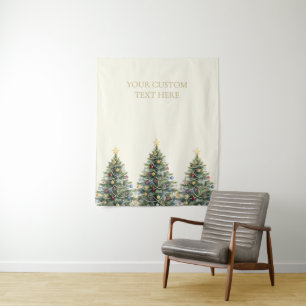 Ländlicher Wasserfarben-Weihnachtsbaum Weihnachtsf Wandteppich