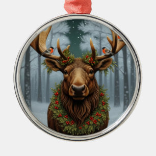 Ländlicher Weihnachts-Elch Winterwald Forst Ornament Aus Metall