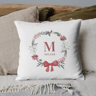 Ländlicher Weihnachtskranz Familienname Monogramm Kissen