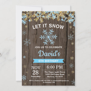 Ländlicher Winter-Schneeflocke Blau und Gold Junge Einladung