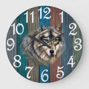 Ländlicher Wolf Große Wanduhr