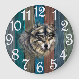 Ländlicher Wolf  Große Wanduhr