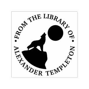 Ländlicher Wolf heult zum Mond Silhouette Biblioth Permastempel