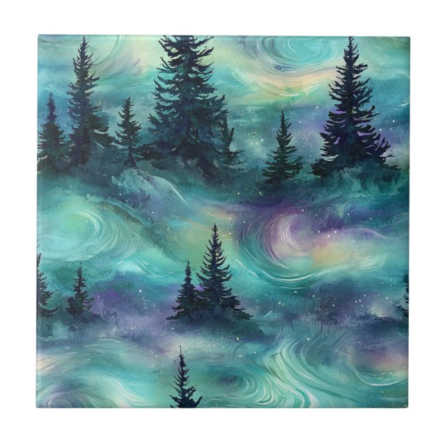 Ländliches Aurora-Waldmuster Fliese (Vorderseite)