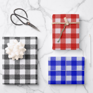 Ländliches Bauernhaus Gingham Karo Schwarz Blau Ro Geschenkpapier Set