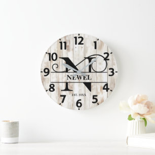 Ländliches Bauernhaus N Monogramm Große Wanduhr
