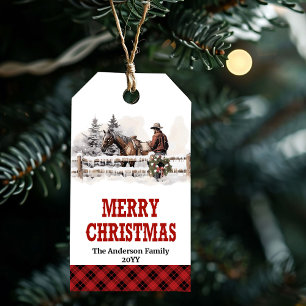 Ländliches Bauernhaus-Weihnachtstag editierbar ind Geschenkanhänger
