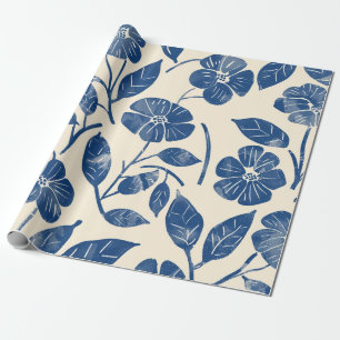Ländliches Blau Botanisch Fette Retro Vintage Blum Geschenkpapier