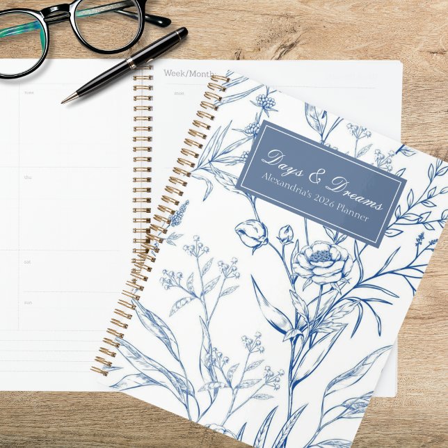 Ländliches Blau-Weiß-Blumenmuster Planer (Von Creator hochgeladen)