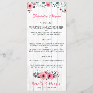 Ländliches Blumen Hochzeitsmenü im rustikalen Holz Menükarte