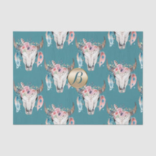 Ländliches Blumen-Schädel-Boho-Monogramm Personali Seidenpapier