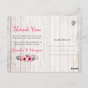 Ländliches Blumenhochzeits-Dankeschön-Foto im rust Postkarte