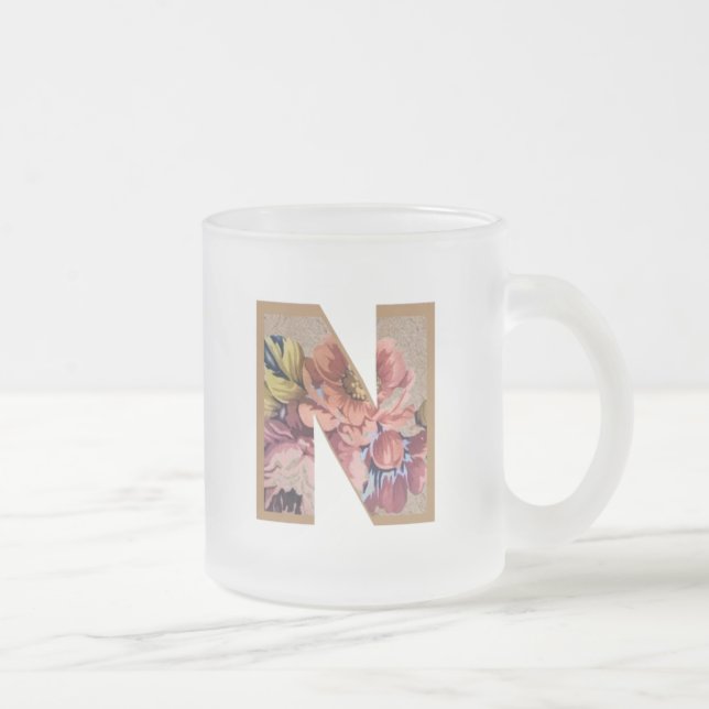 Ländliches Blumeninitial N Monogramm Mattglastasse (Rechts)